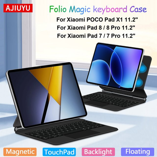 Magnetische Smart Case Tastatur für Xiaomi POCO Pad X1 und Mi Pad 7 Pro 8 Pro 11,2 Zoll Multi-Touch Tastaturabdeckung in Schwarz oder Weiß - Bild 1