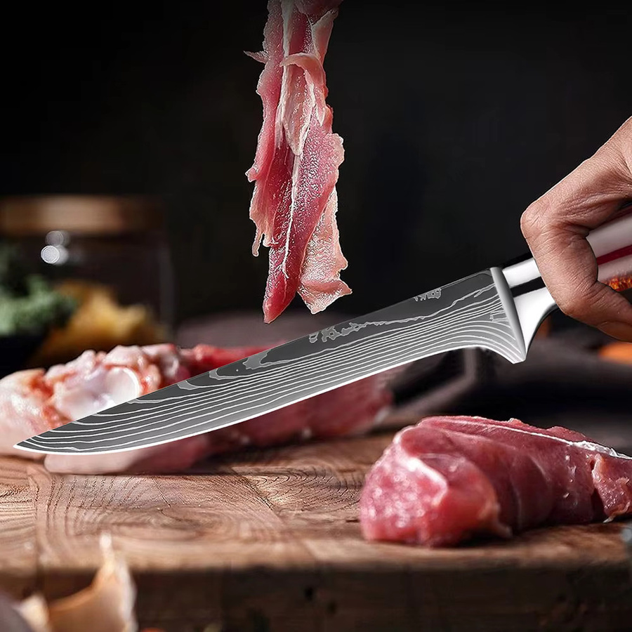 XITUO Japanisches Küchenmesser-Set aus Edelstahl mit rotem Kunstharzgriff, bestehend aus Santoku-Messer, Ausbeinmesser und Schälmesser - Bild 4
