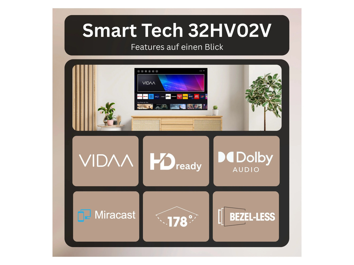 Smart Tech Smart TV 32HV02V in Schwarz mit 32 Zoll HD-Auflösung, VIDAA, Bluetooth und Triple-Tuner - Bild 3