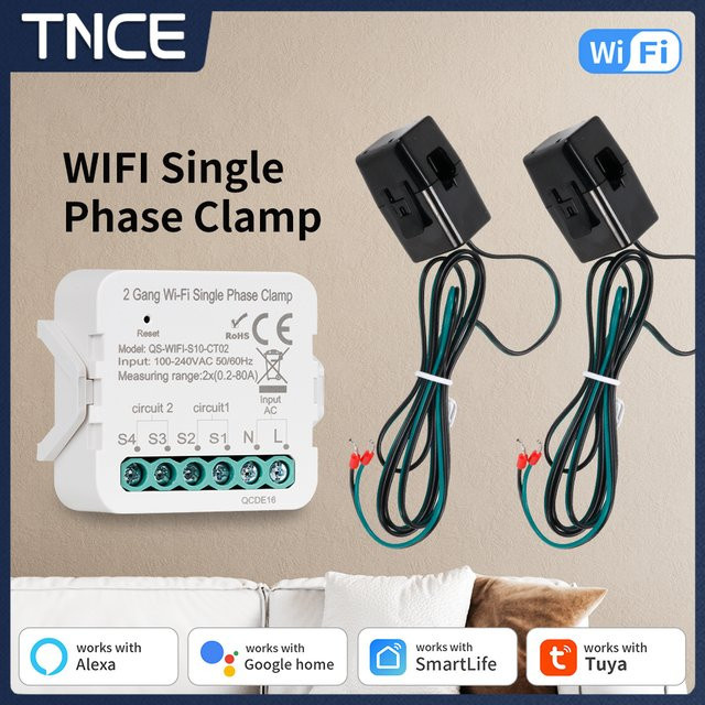 TNCE Tuya Smart WiFi Energiezähler 1/2-Kanal-Messgerät mit CT-Klemmsensor zur Echtzeit-Überwachung des Stromverbrauchs via App - Bild 1