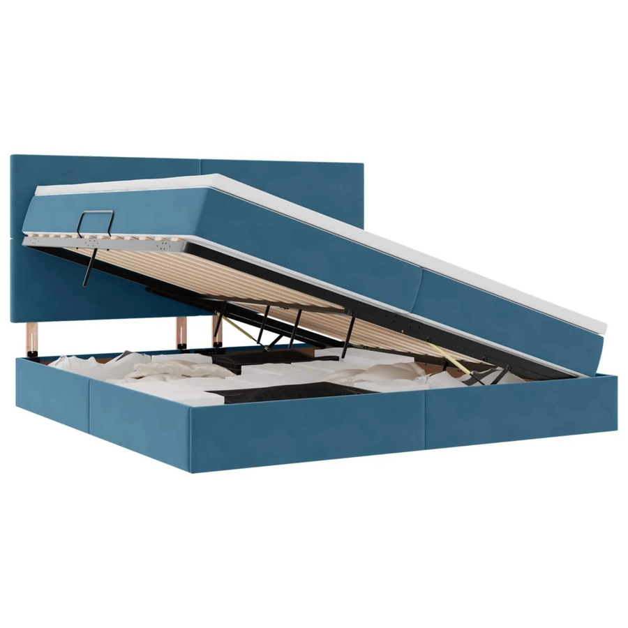 vidaXL Bett mit Stauraum und LED in Dunkelblau aus Samt, B/T: 200 x 200 cm - Bild 2