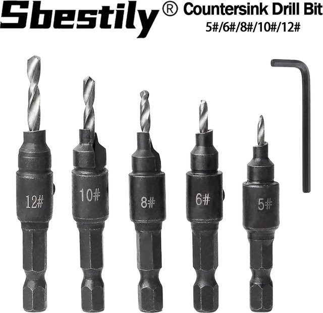 5-teiliges Senker-Bohrer-Set von SI FANG für die Holzbearbeitung inklusive Senker-Bits und Schraubenschlüssel für Schrauben der Größen 6, 8, 10 und 12 mm - Bild 1