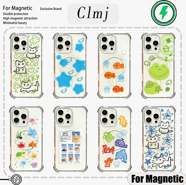 Magnetische iPhone Handyhülle mit niedlichem Koreanischem Fisch-Graffiti Design, sturzsicher für Apple iPhone 17 16 15 14 13 12 11 Pro Max Plus Mini und XS Max - Bild 1