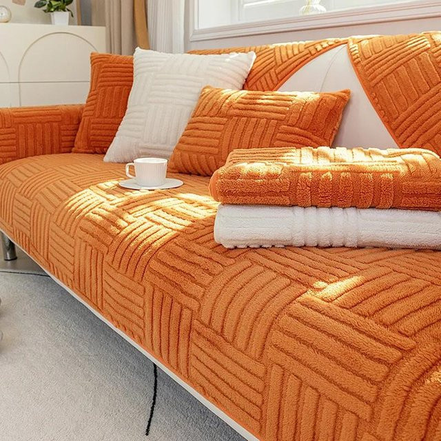 Plaid Sofabezug aus Plüsch in Orange, rutschfester und staubdichter L-Form Couchbezug für dein Wohnzimmer, B x T: 70 x 90 cm - Bild 1