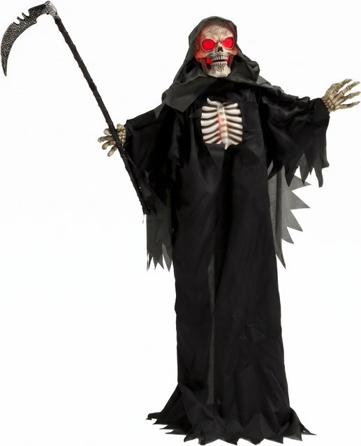 HOMCOM Animierter Sensenmann Halloween Deko mit Sound- und Berührungsaktivierung, leuchtenden Augen und Brustkorb, Farbe: Rot/Schwarz, Höhe: 170 cm - Bild 1