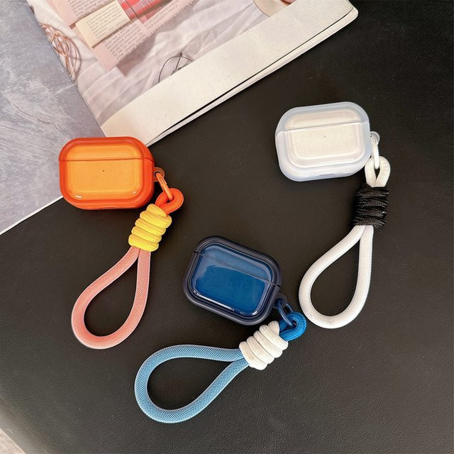 Schutzhülle für Apple AirPods 2 3 4 Pro 2 Pro 3 mit Umhängeband in Orange, Dunkelblau, Weiß und Transparent - Bild 1
