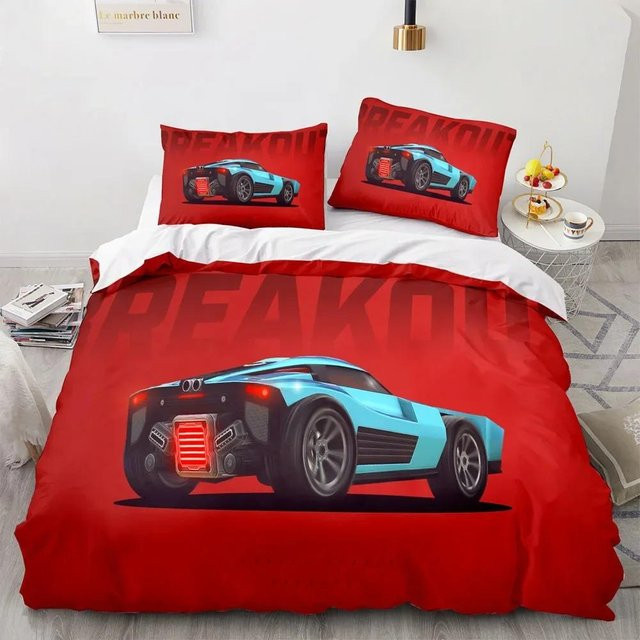 Gu Tao Bettwäsche Set Sportwagen Supercar Rennwagen für Kinder, Rot, B/H: 150 x 200 cm - Bild 1