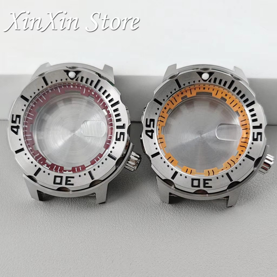 XINGHAN Uhrengehäuse Edelstahl, Silber, 43 mm, Orangefarbener Ring - Bild 1