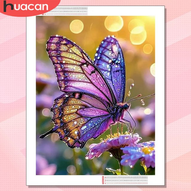 HUACAN Diamant-Mosaik Set Schmetterling und Blumen mit 5D Rundsteinen in Mehrfarbig, B/H: 30 x 20 cm - Bild 1