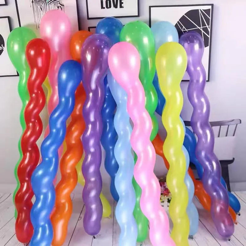 100er Set bunte Latexballons im Spiralstreifen-Design mit Luftpumpe für Geburtstag, Hochzeit und weitere Feierlichkeiten, mehrfarbig - Bild 1