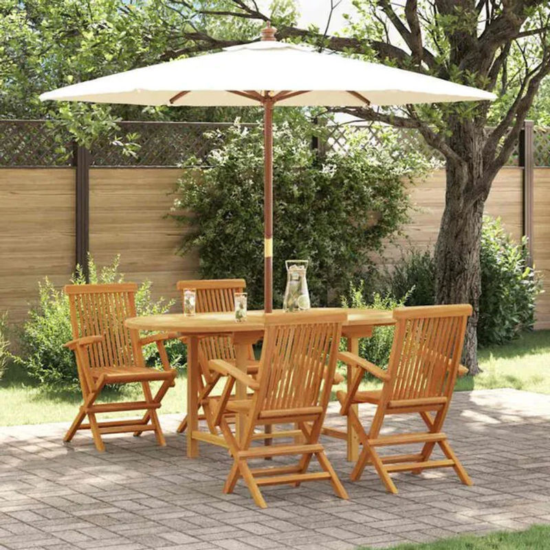 Vidaxl Garten Essgruppe aus Teak-Massivholz in Braun, 5-teiliges Gartenmöbel-Set, B/T/H: 160 x 80 x 75 cm - Bild 1