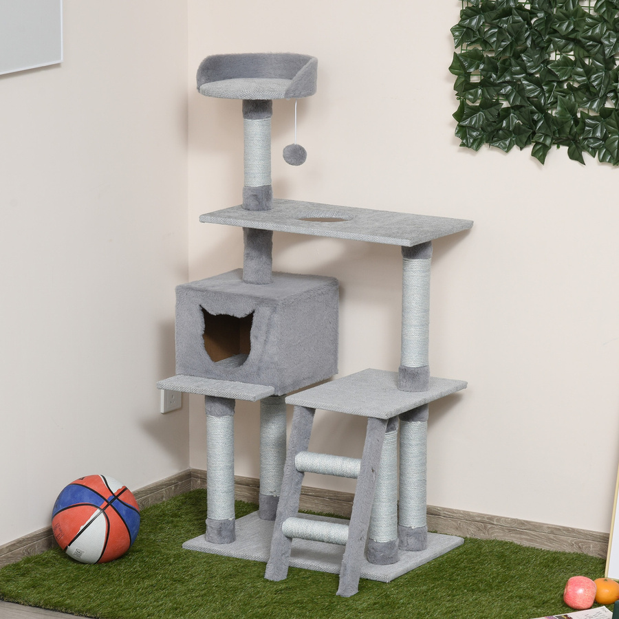 PawHut Kratzbaum von Aosom mit Katzenhöhle und Leiter in Grau, H x B x T: 124 x 60,5 x 40 cm - Bild 2