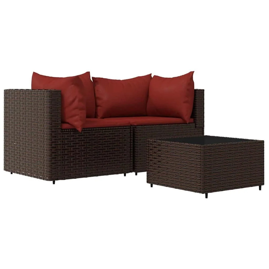 vidaXL 3-teiliges Garten-Lounge-Set in L-Form aus Poly Rattan mit Kissen in Braun - Bild 2