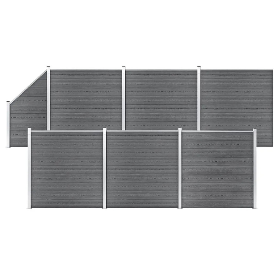 vidaXL WPC Zaun-Set aus Holz-Kunststoff-Verbundwerkstoff und Aluminium in Grau, 6 Quadrate und 1 Schräge, B/T/H: 1138 x 20,3 x 186 cm - Bild 2