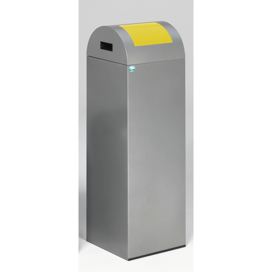 PROREGAL Selbstlöschender Wertstoffsammler Rund mit Einwurfklappe, 89 Liter, Verzinkter Stahl, Silber Gelb, H x B x T: 104,5 x 32 x 32 cm - Bild 2