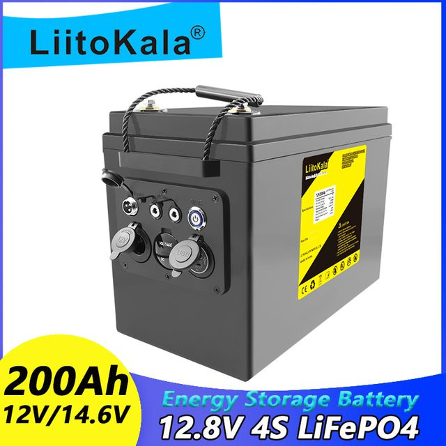 LiitoKala LiFePO4 Batterie 12,8V 200Ah mit LCD Spannungsanzeige in Schwarz - Bild 1