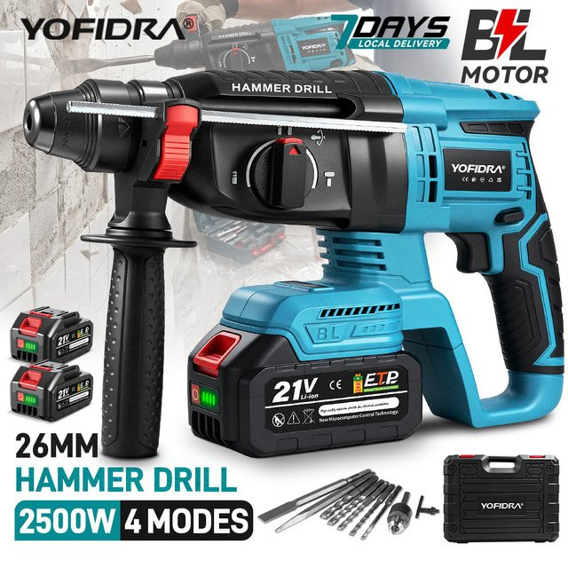 YOFIDRA Bürstenloser elektrischer Bohrhammer 26mm kabelloser Multifunktions-Schlagbohrer kompatibel mit Makita 18V-21V Akku - Bild 1