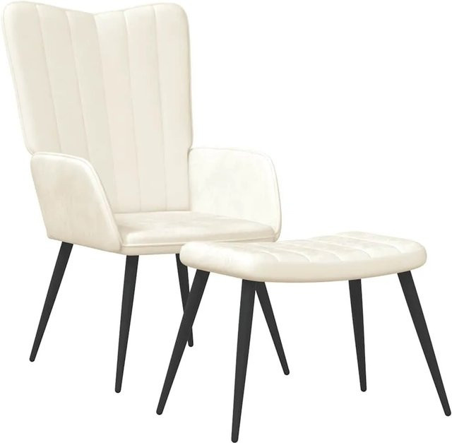 vidaXL Relaxsessel mit Hocker in Cremeweiß aus Samt mit Metallgestell - Bild 1