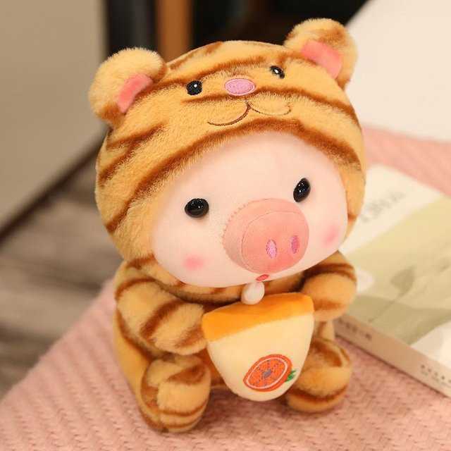 GDzaccly Milchtee Einhorn Frosch Tiger Kaninchen Boba Tee Schwein Plüsch Puppe Rosa - Bild 1