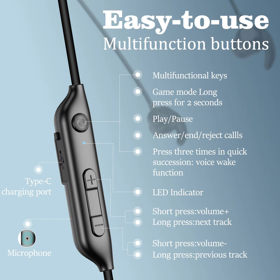 Nurati N1 5.2 Sport BT kabelloses In-Ear Bluetooth-Headset mit geräuschunterdrückendem Mikrofon und IPX6 in Schwarz - Bild 2
