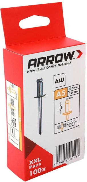 Arrow Blindniete RA aus Aluminium in Silber, Durchmesser: 5 mm, Länge: 10 mm, 100 Stück - Bild 1