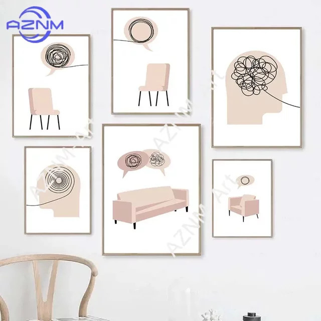 Potdemiel Wandkunst Poster Nordischer Stil Abstrakte Leinwand für Psychische Gesundheit und Heim-Dekoration, Mehrfarbig - Bild 1