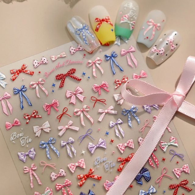 NAILFYOU Nagelkunst-Sticker, Mehrfarbige Schleifen, Polka-Dot, Karo, Geprägt - Bild 1