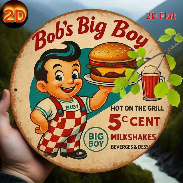 Bob's Big Boy Vintage Retro Burger Diner Wandkunst Metallblechschild rund Durchmesser: 20 cm - Bild 1