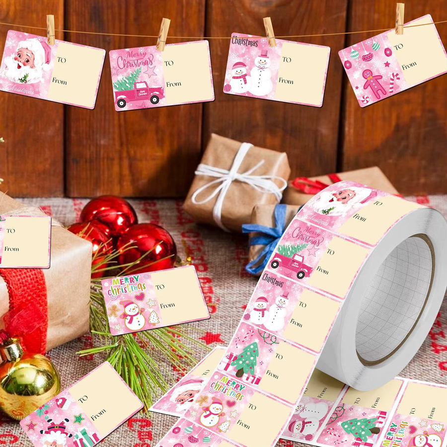 TYFYO Weihnachts-Namensschild-Aufkleber in Rosa, 210 Stück selbstklebende Etiketten für Weihnachtsgeschenke und Verpackungsdekoration - Bild 3