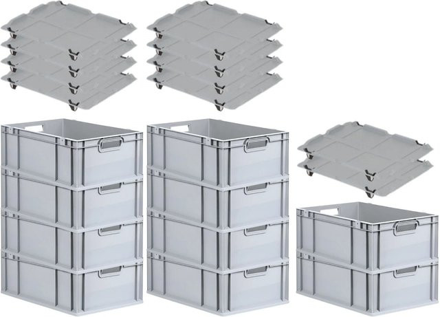 PROREGAL SparSet 10x Eurobox NextGen Grip mit Auflagedeckel und 4 schwarzen Schiebeschnappverschlüssen, Grau, H x B x T: 22 x 40 x 60 cm - Bild 1