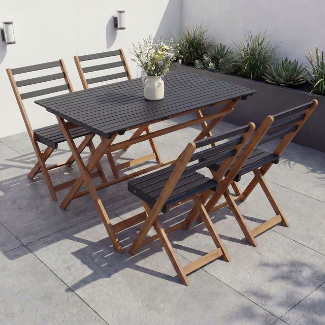 MCW Lounge-Set Garten-Sitzgruppe P72 aus Akazienholz mit Tisch und 5 Stühlen, klappbar, Natur-Schwarz - Bild 1