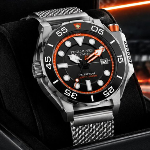 FEELNEVER Armbanduhr Automatik, Taucheruhr, Edelstahl, Saphirglas, Herren - Bild 1