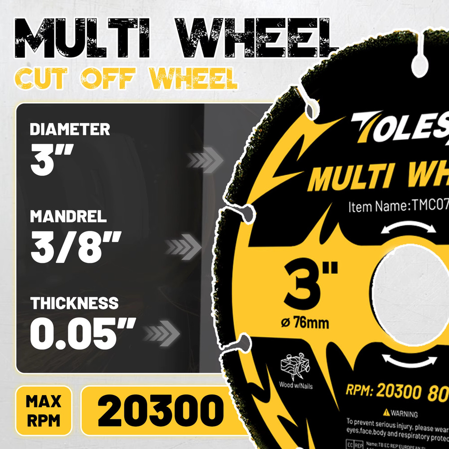 TOLESA 3-teiliges Hartmetall-Trennscheiben-Set für Winkelschleifer, 3 Zoll mit 3/8-Zoll-Aufnahme, ideal zum Schneiden von Holz, Laminat und Kunststoff - Bild 6