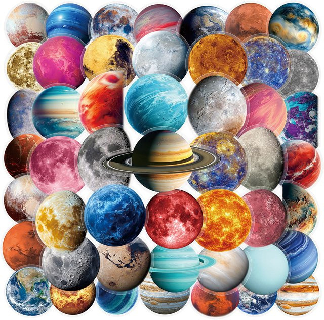 50 Stück Transparente Planeten- und Mond-Aufkleber mit Weltraum-Motiven für DIY-Projekte in Multicolour - Bild 1