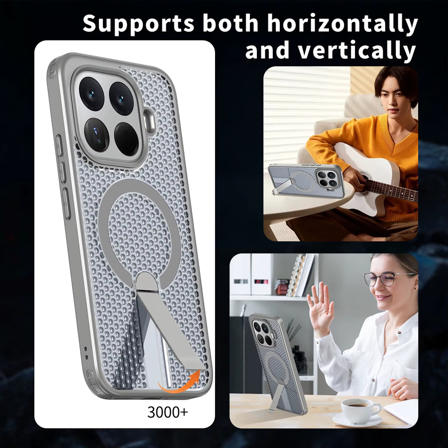 Magnetische und atmungsaktive Kühlhülle für Xiaomi 17 Pro Max, 15T, 14T, POCO F7 und X7 Ultra Pro 5G mit klappbarem Ständer und Fallschutz in Grau - Bild 5
