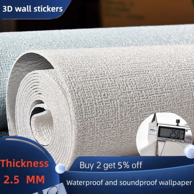 Selbstklebende 3D-Wandpaneele aus Polystyrol in Beige, 10m Schalldichte und Wasserdichte Schaumstoff-Tapete im modernen Abstract-Design - Bild 1