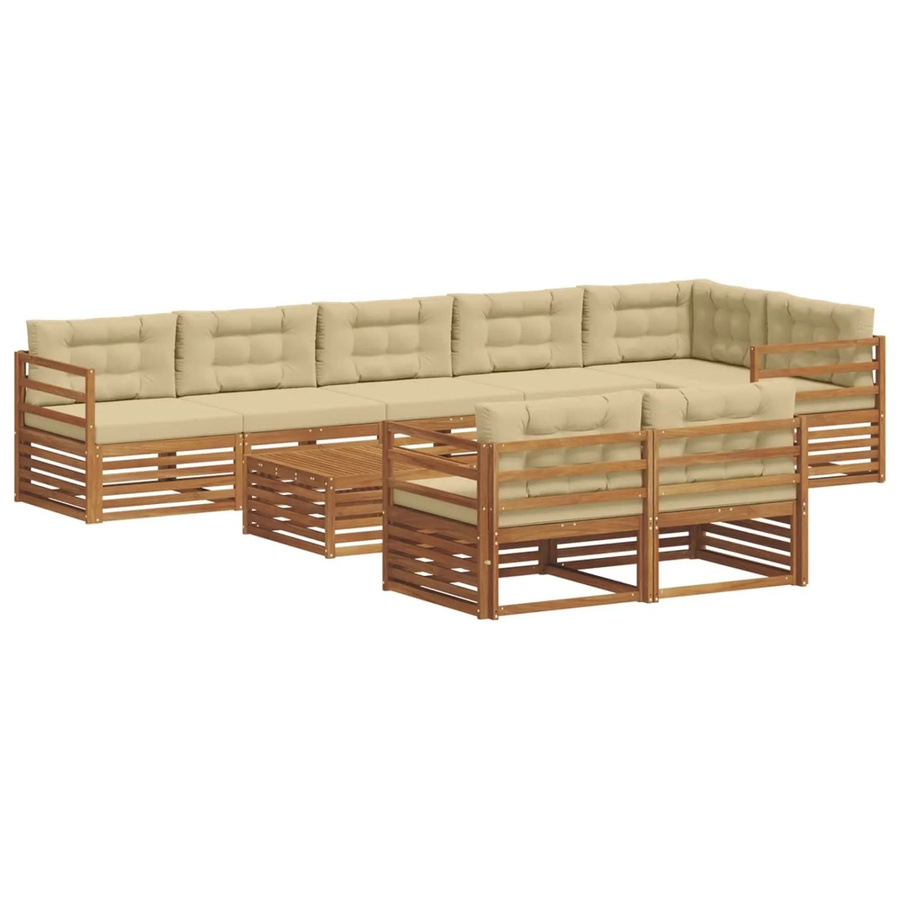 vidaXL Outdoor-Sofagarnitur 9-teilig aus Akazienholz mit Kissen in Natur und Beige - Bild 2