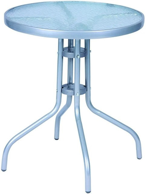 Lex Bistrotisch für Garten, Balkon und Terrasse aus Glas und Stahl in Silber, Durchmesser: 60 cm, Höhe: 70 cm - Bild 1