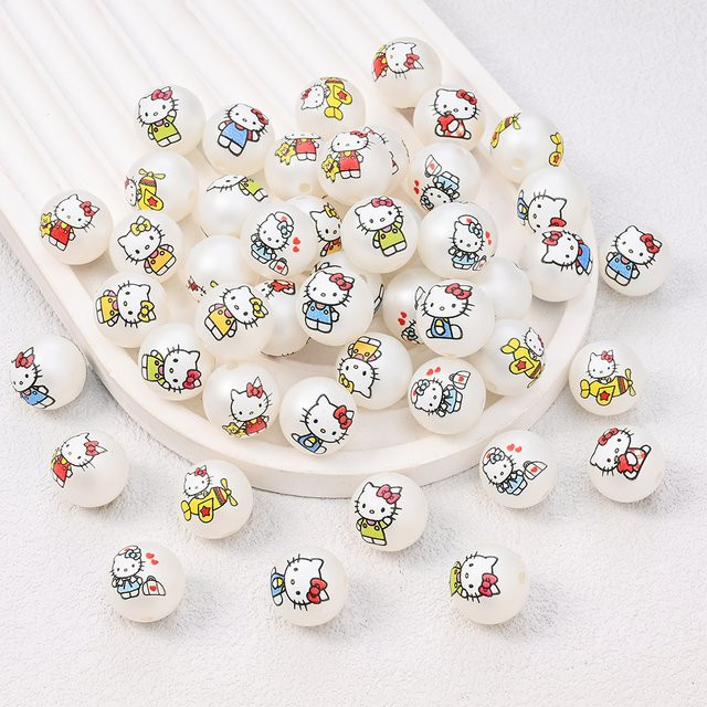 Sanrio Acryl-Perlen, rund, bedruckt, Hello Kitty - Bild 1