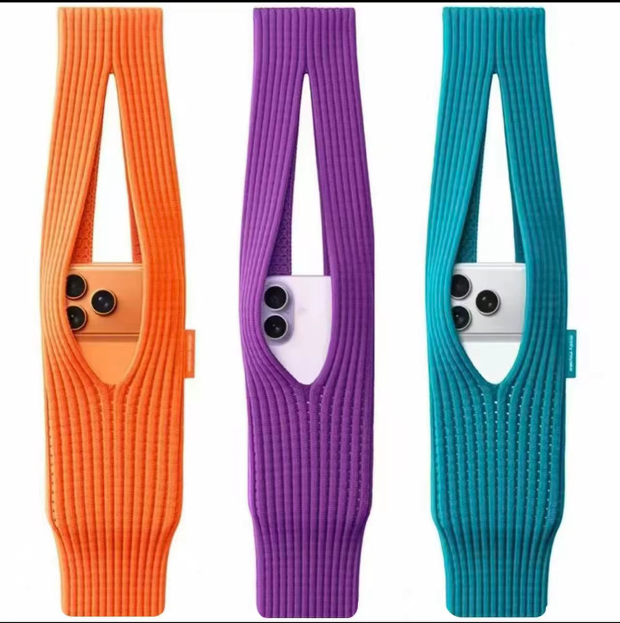 Nachhaltige Strick-Handytasche aus Nylon für Apple iPhone 17, 16 und 15 in Orange - Bild 2