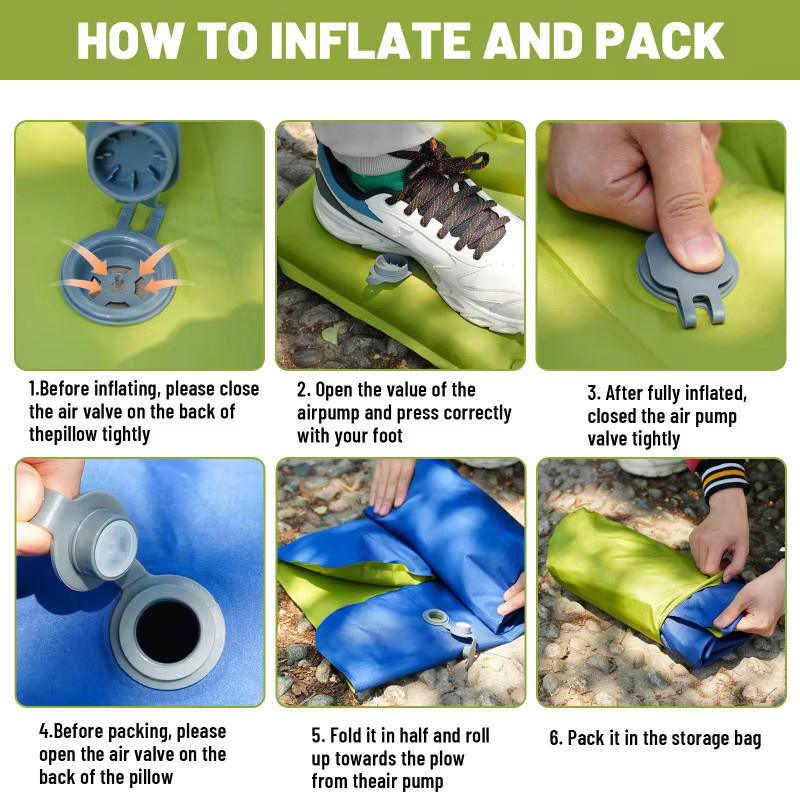 YHSBUY Tragbare Camping-Luftmatratze in Grün mit integrierter Schritt-Inflatorpumpe und Kissen für Reisen und Wandern - Bild 4
