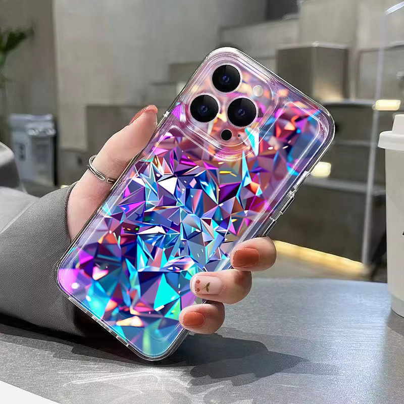 Samsung Handyhülle mit irisierendem Kristallcluster 2D-Muster in Multicolour für Galaxy S26 S25 S24 Ultra S23 S22 Plus S21 FE A17 A37 A57 A56 - Bild 3