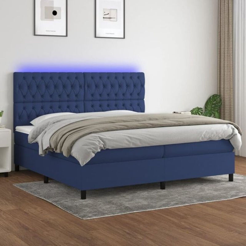 vidaxl Boxspringbett mit Matratze in Blau und Weiß aus Stoff und Holzwerkstoff B/T/H: 200 x 200 x 128 cm - Bild 1