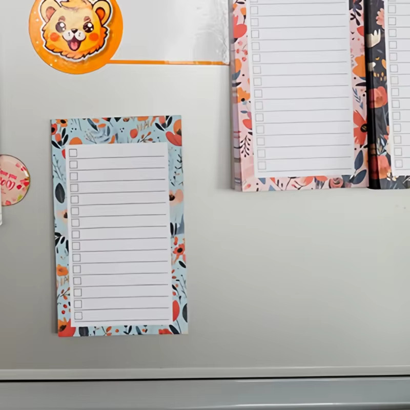 Magnetischer Kühlschrank-Notizblock mit Blumenmuster in Pink und Multicolour, abreißbarer Planer für Einkaufslisten und Notizen für Küche und Büro - Bild 1