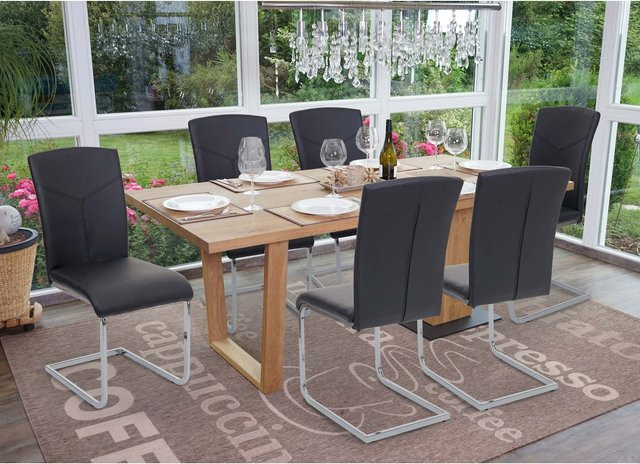 6er-Set MCW Esszimmerstuhl F36 Freischwinger aus Kunstleder in Schwarz - Bild 1