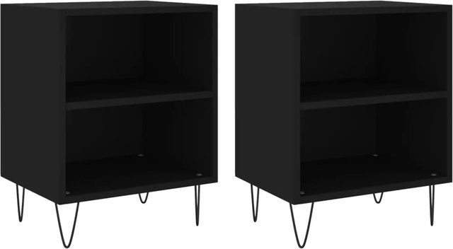vidaXL Nachttische 2er Set Schwarz aus Holzwerkstoff und Eisen, B/T/H: 40 x 30 x 50 cm - Bild 1