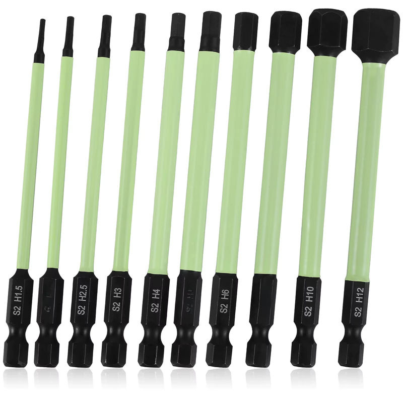 Toorise 10er Set magnetische Sechskant Inbusschlüssel Bohrer aus S2 legiertem Stahl mit 1/4 Zoll Anschluss für Schrauben und Muttern - Bild 6