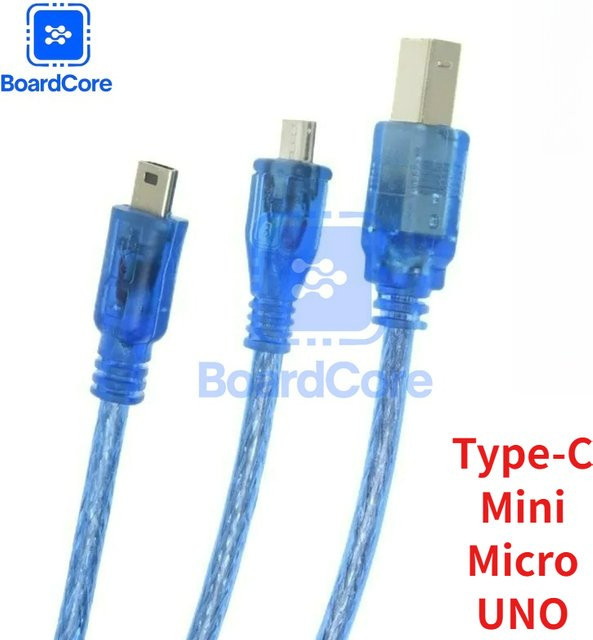YTDMEN USB 2.0 Druckerkabel in Blau mit USB-C und Micro USB Anschlüssen, Länge: 30 cm - Bild 1
