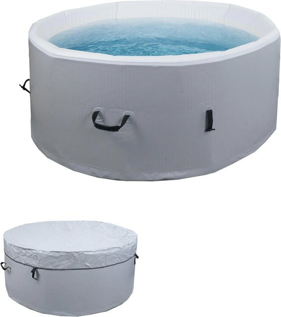 Aufblasbarer Whirlpool MCW-N97 für 4 Personen, runder Ersatz-Pool aus Dropstitch-Gewebe für In- und Outdoor, Durchmesser: 150 cm, grau-weiß - Bild 1