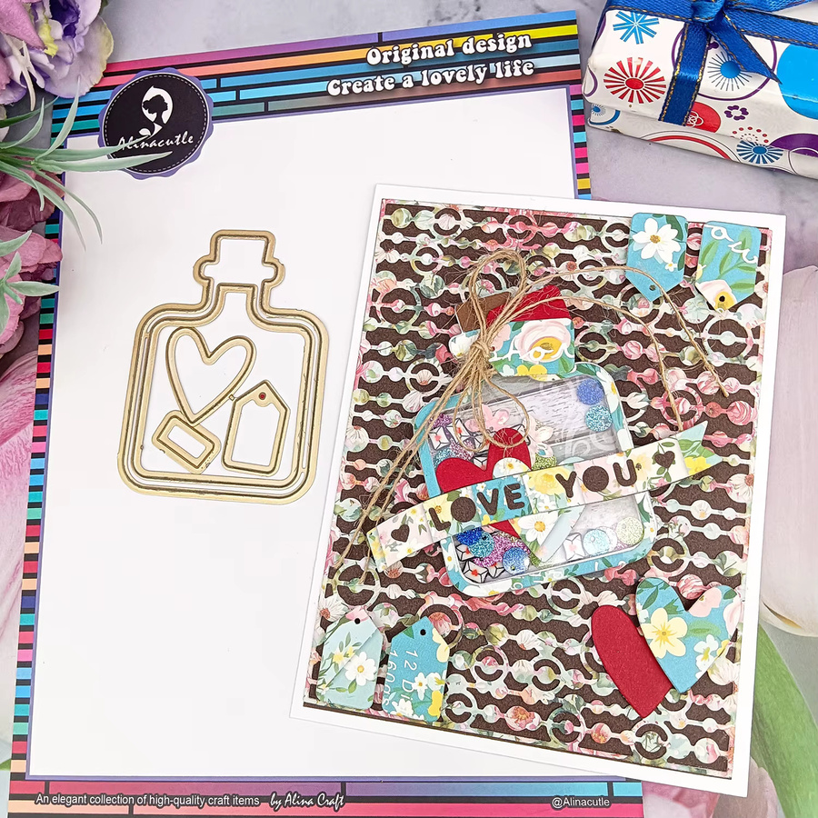 Alinacutle Metall-Stanzform Wunschflasche in Gold für DIY Scrapbooking und Grußkartenherstellung - Bild 5